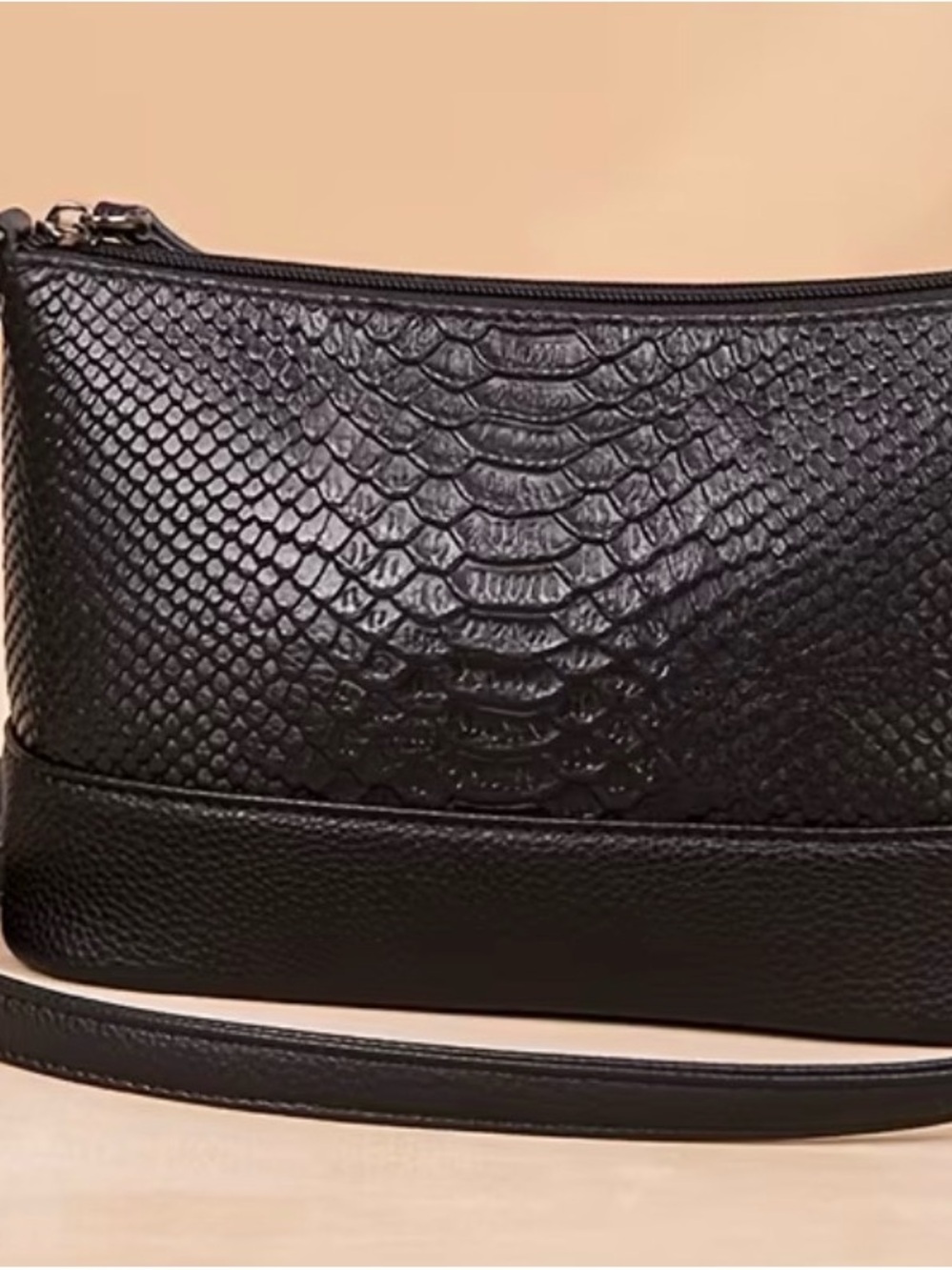 Textured Black Faux-Snake Crossbody Bag with Adjustable Strap